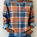 Blue | Sweatshirt with Checkered Patchwork