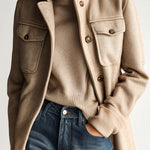 ElevenOra Vintage Casual Khaki Wool Blend Stand Collar Epaulet Multi-Pocket Short Coat