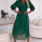 Emmaline | V-Neck Solid Color Waist Dress