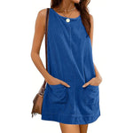 CATALEYA™ - Corduroy Overall Dress with Round Neck and A-Line Skirtall