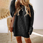 LEXI™ - Casual Round Neck Long Sleeve Cable Knit Sweater Mini Dress