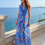 Avery | Halter Ruched Floral Maxi Dress