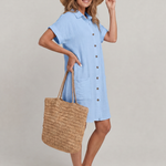 Linon | Short Sleeve Front Pockets Knee Length Dress