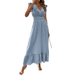 CATALINA™ – Elegant Shirred V Neck Maxi Dress