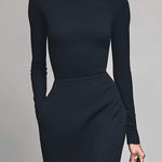 ElevenOra Casual Office Cotton Blend Turtleneck Long Sleeve High Side Slit Bodycon Maxi Dress