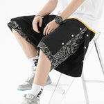 Mens Pattern Patchwork Elastic Active Athletic Shorts