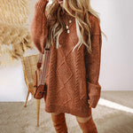 LEXI™ - Casual Round Neck Long Sleeve Cable Knit Sweater Mini Dress