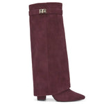 SARAH™ - 4-Inch Heel Suede Long Heeled Fold-Over Buckle Boots for Women Stylish Walking Shoes