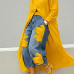 Elysia - Linen Shirt Dress and Floral Jeans