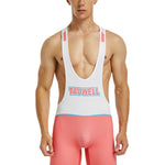 Men’s Spliced Color Wrestling Singlet Bodysuit