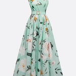 Julie | Light Green Floral Chiffon One-Shoulder Maxi Dress