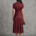 Theodora | Pleated Waistline Stripe Midi Dress