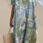 Margaret - Vibrant Floral Garden Print Flowy Dress