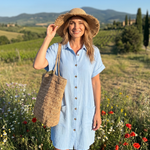Linon | Short Sleeve Front Pockets Knee Length Dress