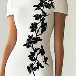 Audrey | Chic Floral Print Boat Neck Midi Dress Outfit