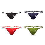 4 Pack Men's Low Rise Sexy Letter Embroidery Lace-Up Thongs