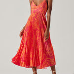 Heather | Coastal Chic Elegant Floral Print Pleats Midi Dress Collection