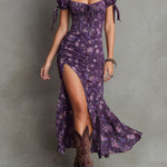 Elea | Boho Floral Puff-Sleeve Midi Dress