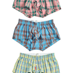 3 Pack Men’s Plaid Cotton Trunks with Button Fly