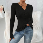 ESTEFANIA™ – Everyday Button-Front Long Sleeve Top