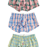 3 Pack Men’s Plaid Cotton Trunks with Button Fly