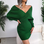CLARA™ - Chic Wrapped V-Neck Long Sleeve Bodycon Mini Dress