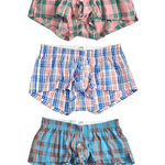 3 Pack Men’s Plaid Cotton Trunks with Button Fly