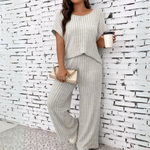 WAUNA™ - Casual Plus Size Short Sleeve Top and Pants Set