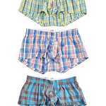 3 Pack Men’s Plaid Cotton Trunks with Button Fly