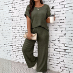 WAUNA™ - Casual Plus Size Short Sleeve Top and Pants Set