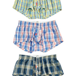 3 Pack Men’s Plaid Cotton Trunks with Button Fly