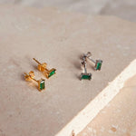 Emerald Cut Green Crystal Studs