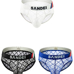 3 Pack Men's Low-Rise Lace Sexy Mesh Briefs And Thongs