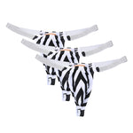 3 Pack Men's Zebra Stripe Glitter Sexy Low-Rise Support Large Pouch Strings
