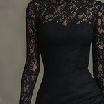 Vicky | Elegant Black Stretchy Lace Fishtail Maxi Dress