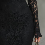 Vicky | Elegant Black Stretchy Lace Fishtail Maxi Dress