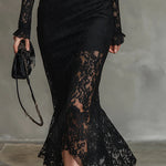 Vicky | Elegant Black Stretchy Lace Fishtail Maxi Dress
