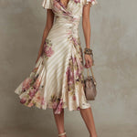 Charleigh | Vintage Floral Satin Midi Dress