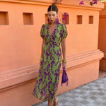 Lucinda - Boho V-Neck Floral Pleated Dress