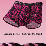 4 Pack Men's Ice Silk Pink Leopard Print Anti-Chafing Stretch Fit Trunks
