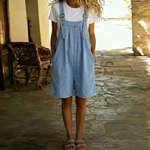 Saylor - Vintage Washed Soft Cotton Feel Denim Short Overall Light blue