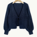 ALICIA™ - Casual Drop Shoulder Long Sleeve Cardigan Tie Front V-Neck Knitwear