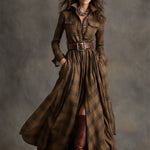 Monica | Brown Plaid Maxi Dress (With Belt)