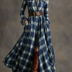 Monica | Brown Plaid Maxi Dress (With Belt)