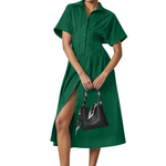 DORINDA™ – Pleated Waist-Cinching Shirt Dress