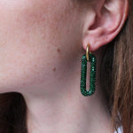 Pave Rectangle Link Hoop Earrings