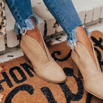 Sheba | Ankle Boots - Almond Toe - Chunky Stacked Heel - Slip-on Casual Wear