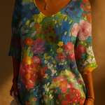 Women's Vintage Lovely Floral Art Print Casual Pullover Knit