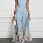 Penelope | Blue Floral Chiffon Halter Maxi Dress