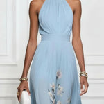Rosalyn | Blue Floral Chiffon Halter Maxi Dress